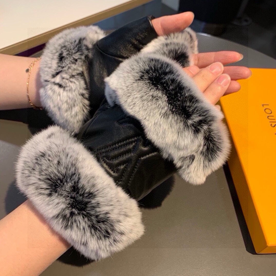 LV Gloves In Black Lambskin And Rabbit Fur 453600