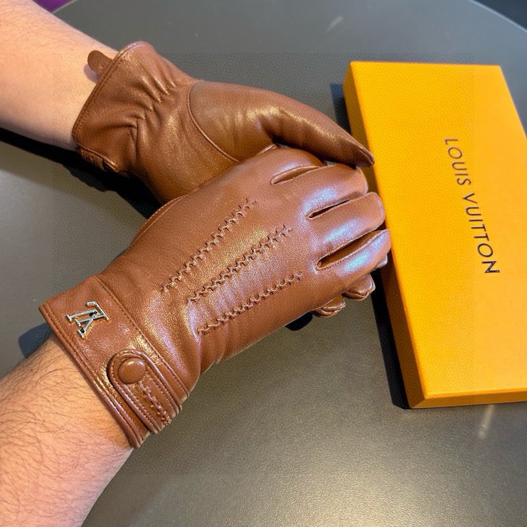 LV Gloves In Brown Orange Lambskin 456343