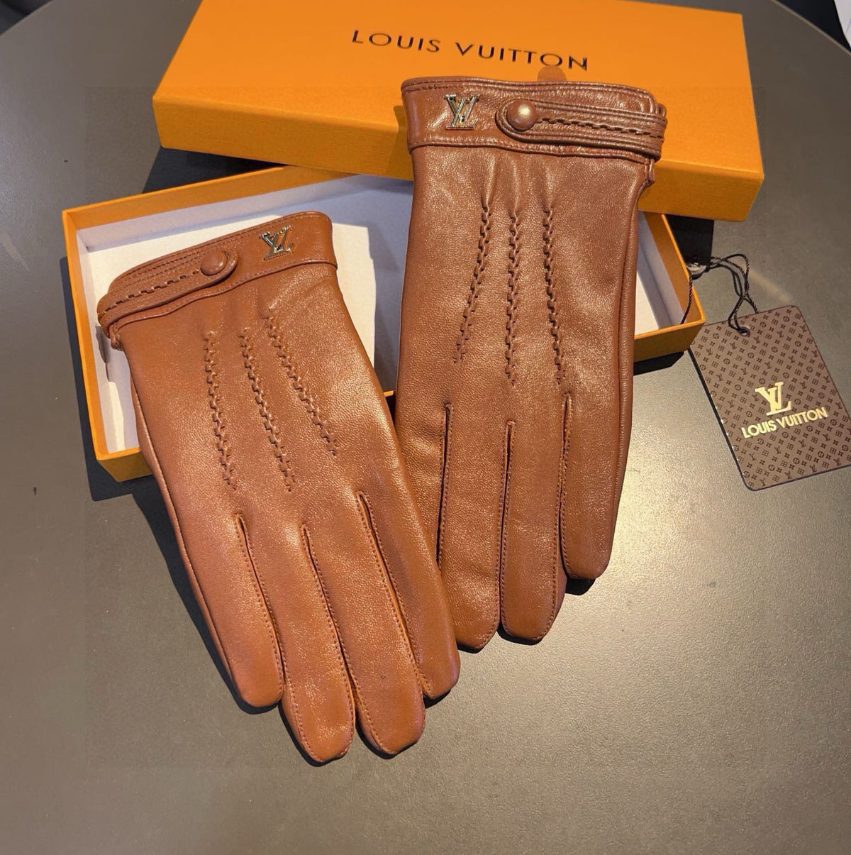 LV Gloves In Brown Orange Lambskin 456343