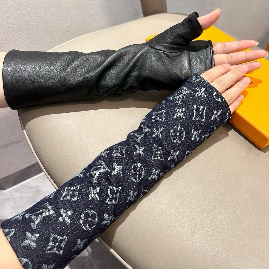 LV Long Gloves In Black Monogram Denim Fabric 465794