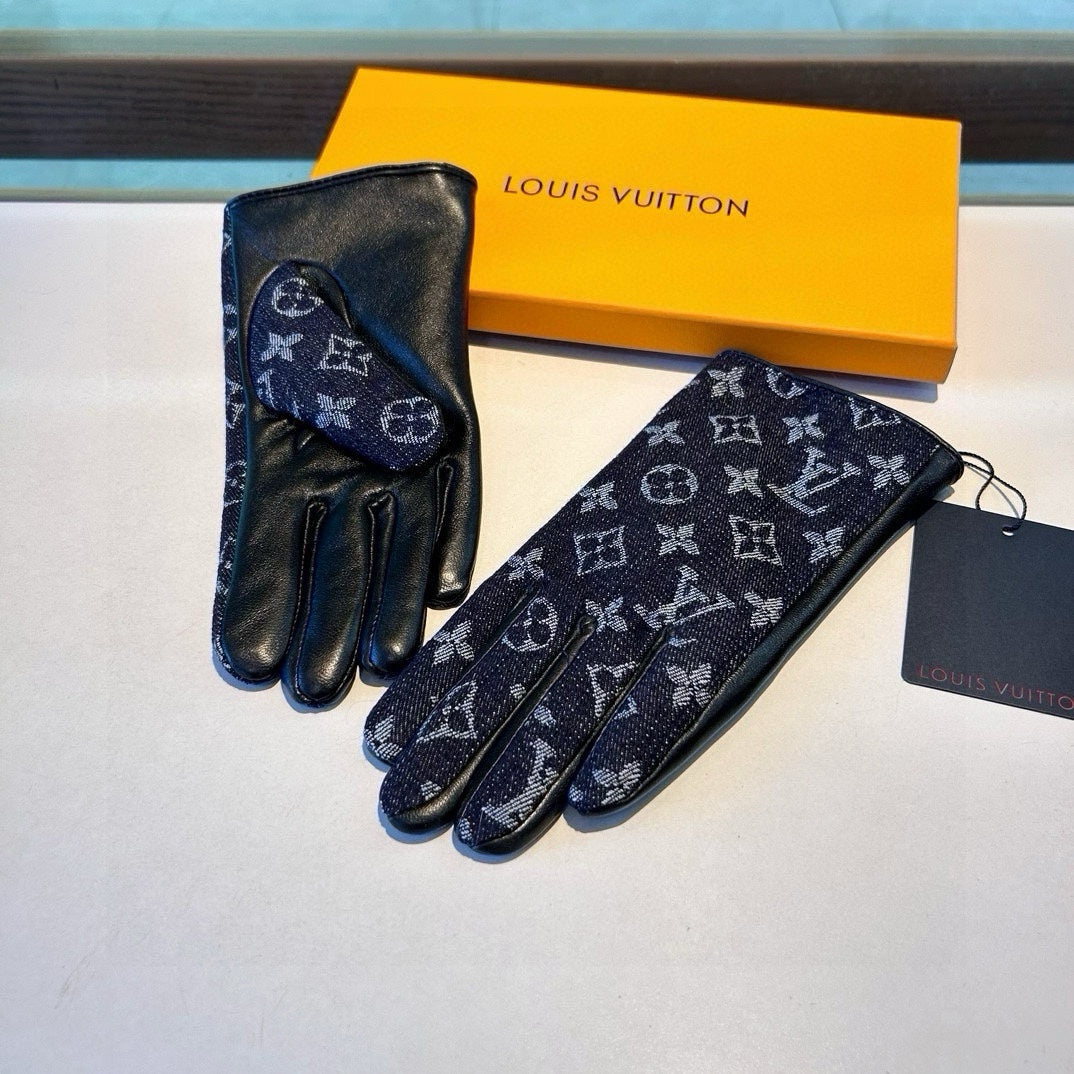 LV Gloves In Black Denim Fabric And Lambskin 470710