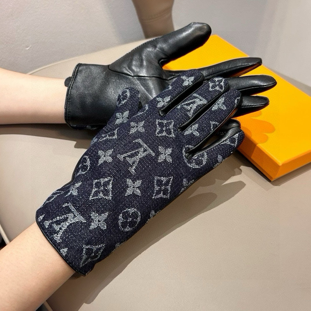 LV Gloves In Black Denim Fabric And Lambskin 470710