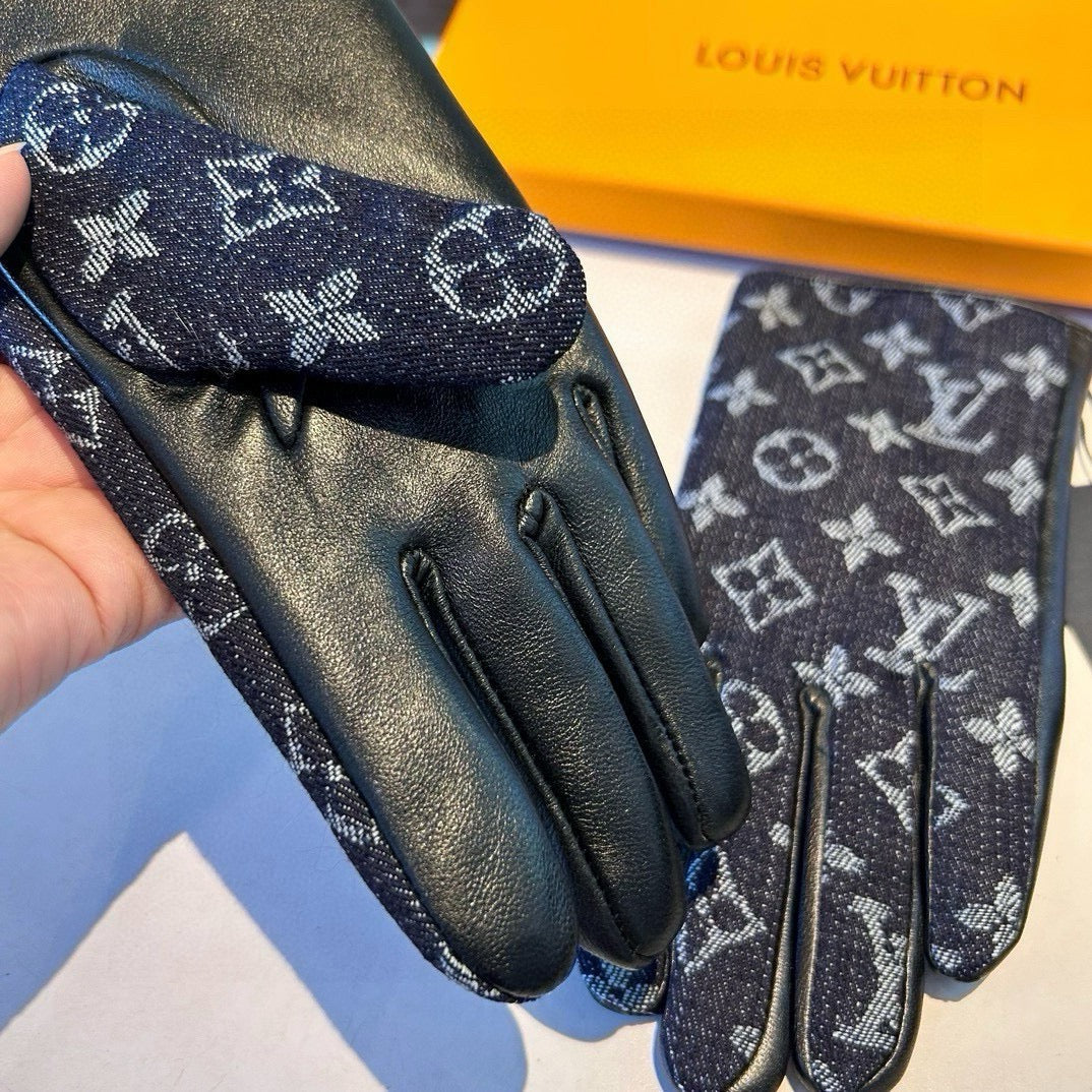 LV Gloves In Black Denim Fabric And Lambskin 470710
