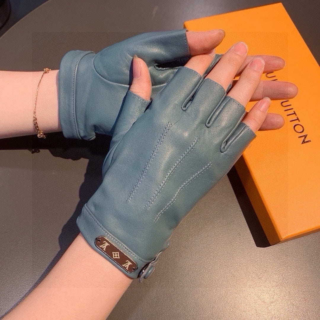 LV Gloves In Blue Grey Lambskin 473449