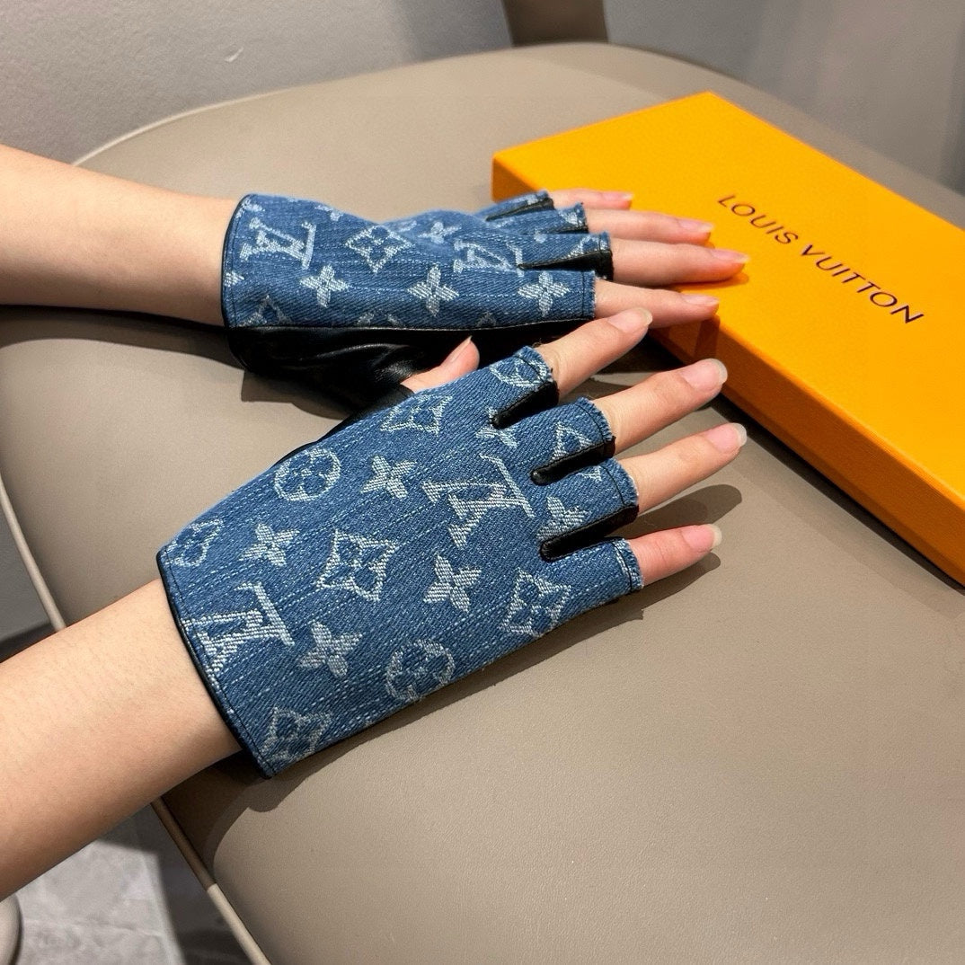 LV Gloves In Blue Demin Fabric 473453