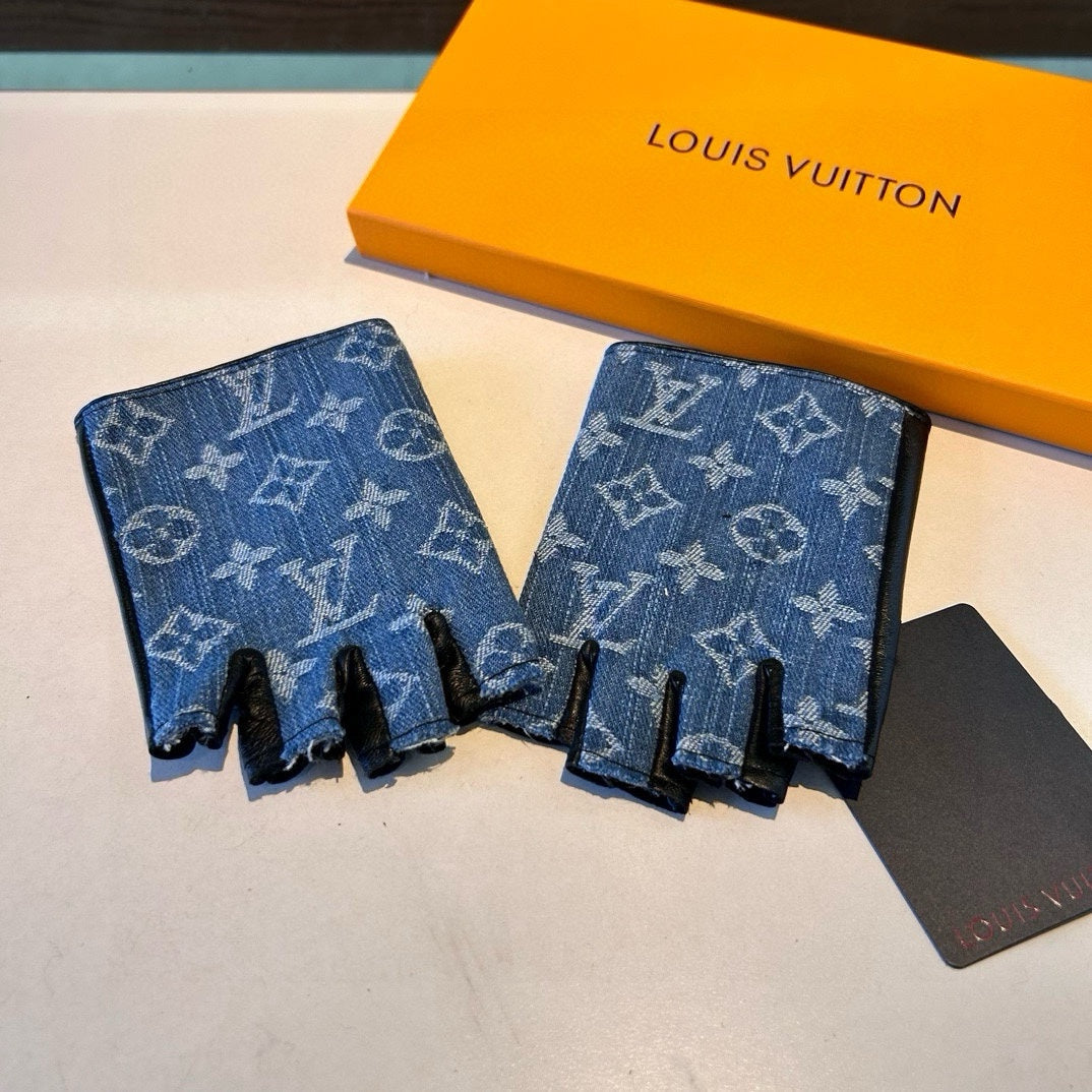 LV Gloves In Blue Demin Fabric 473453