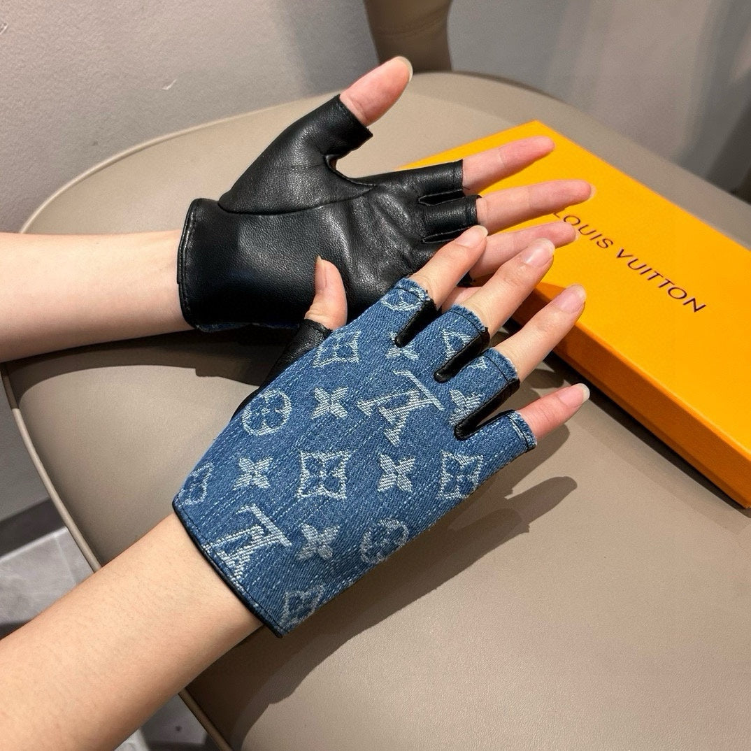 LV Gloves In Blue Demin Fabric 473453
