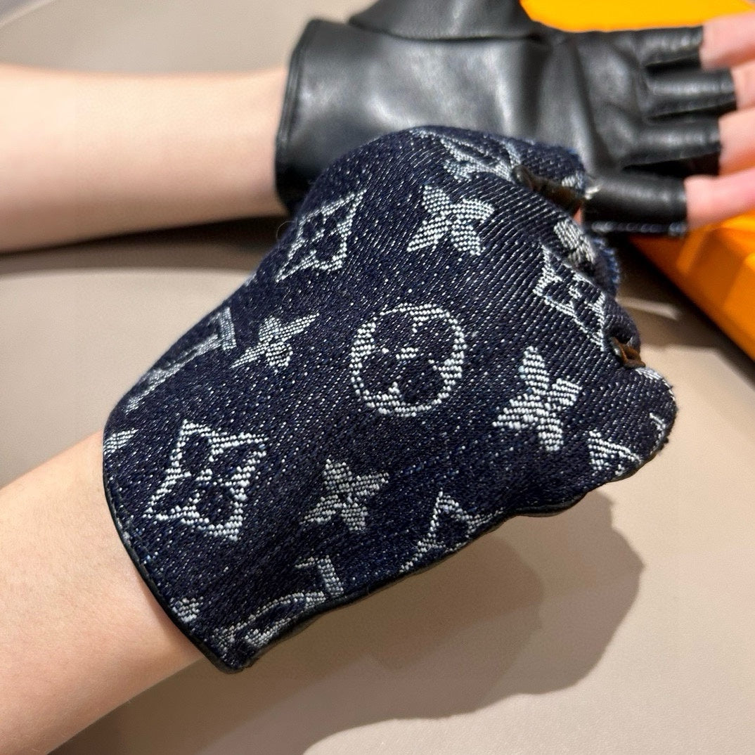 LV Gloves In Charcoal Blue Denim Fabric 473454