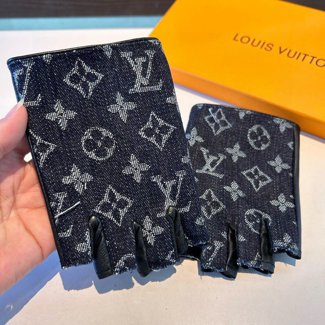 LV Gloves In Charcoal Blue Denim Fabric 473454