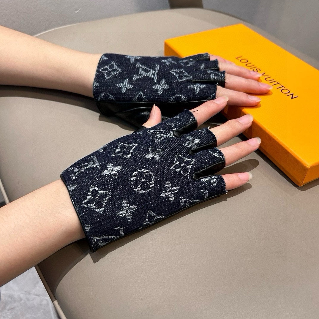 LV Gloves In Charcoal Blue Denim Fabric 473454