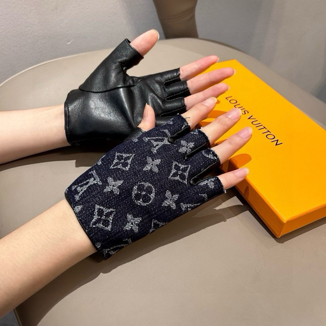 LV Gloves In Charcoal Blue Denim Fabric 473454
