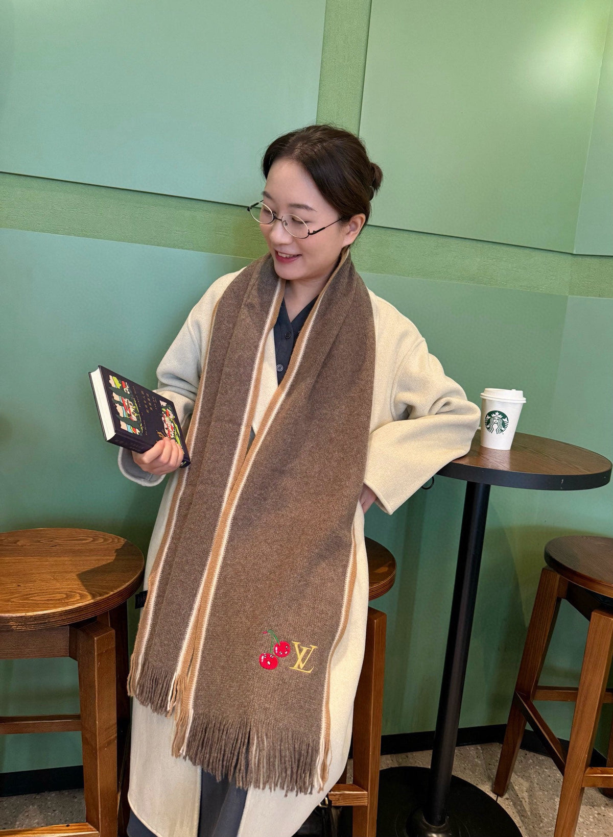 LV 25ss Scarf 180CM Brown Knitted Cashmere  292791