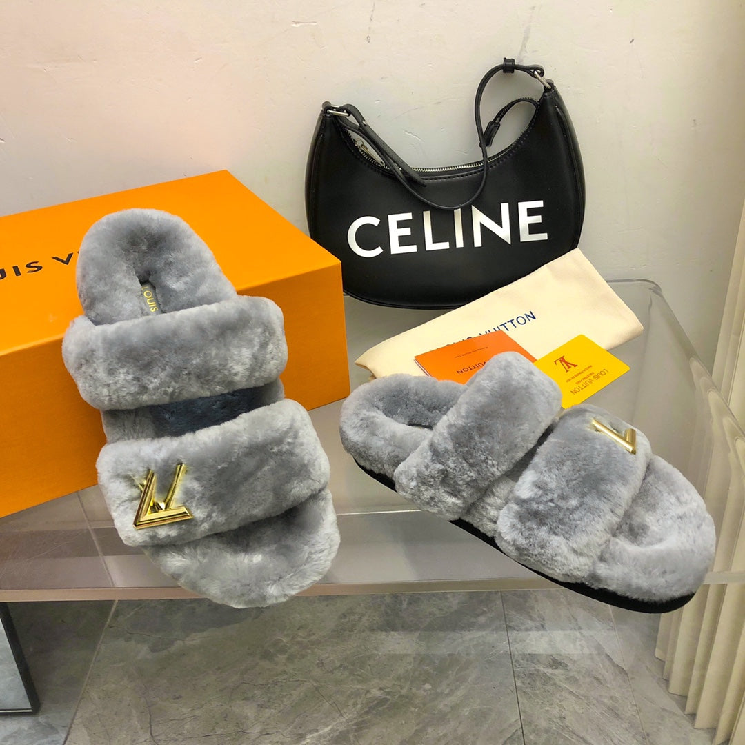 LV Sunset Comfort Flat Mule Grey Fleece