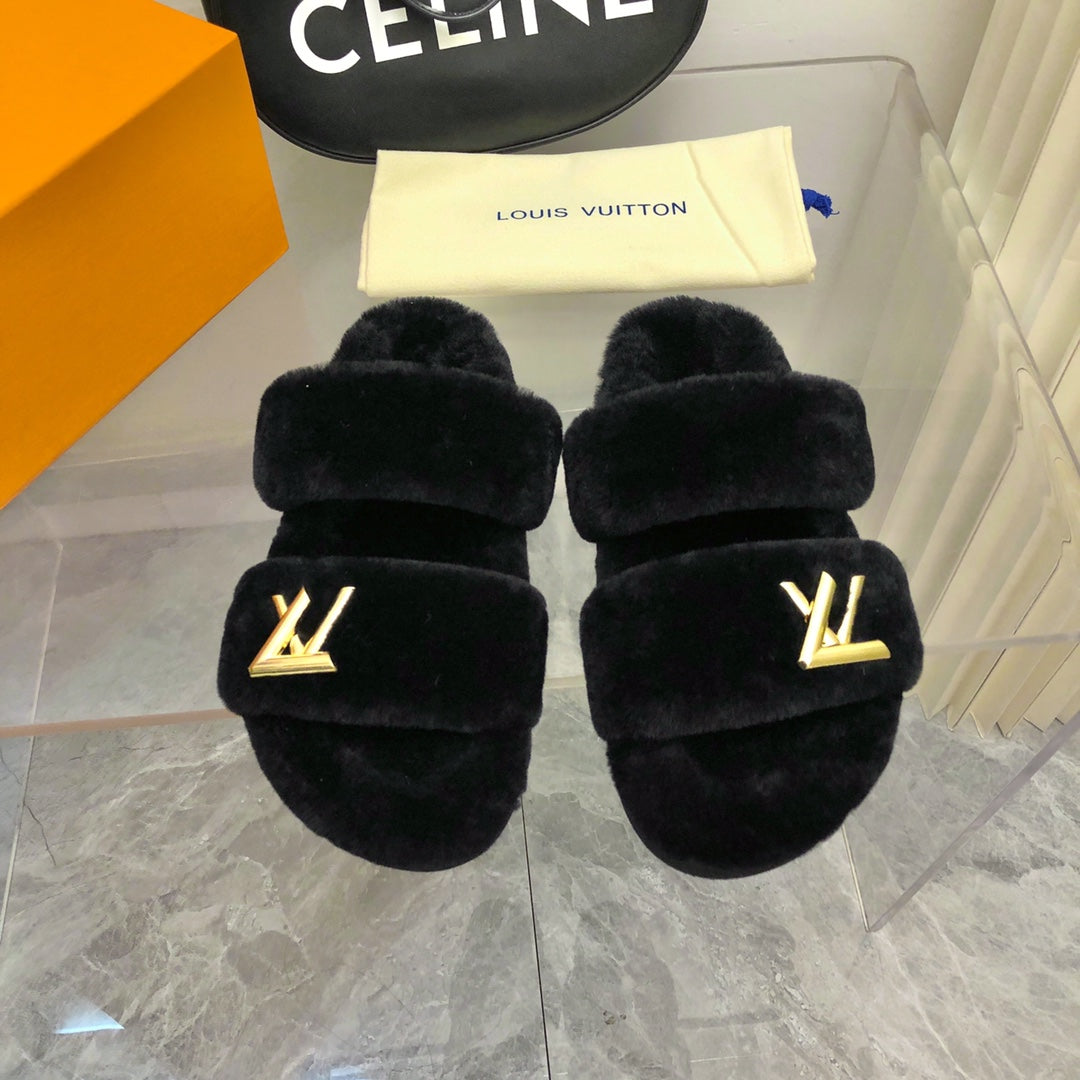 LV Sunset Comfort Flat Mule Black Fleece