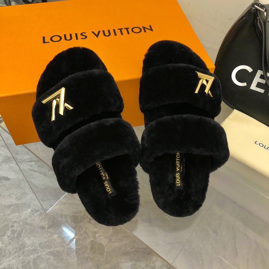 LV Sunset Comfort Flat Mule Black Fleece