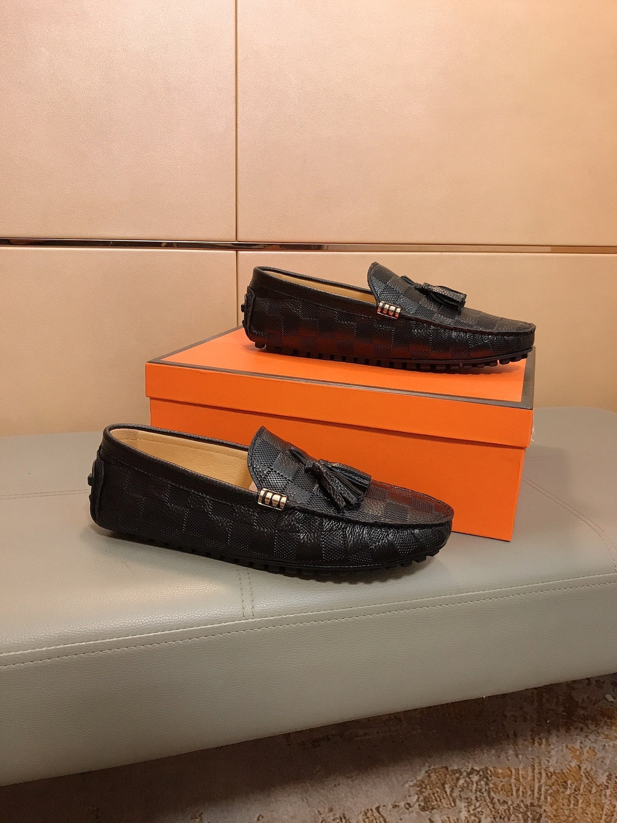 LV LOAFERS BLACK DAMIER CALFSKIN WITH TASSEL