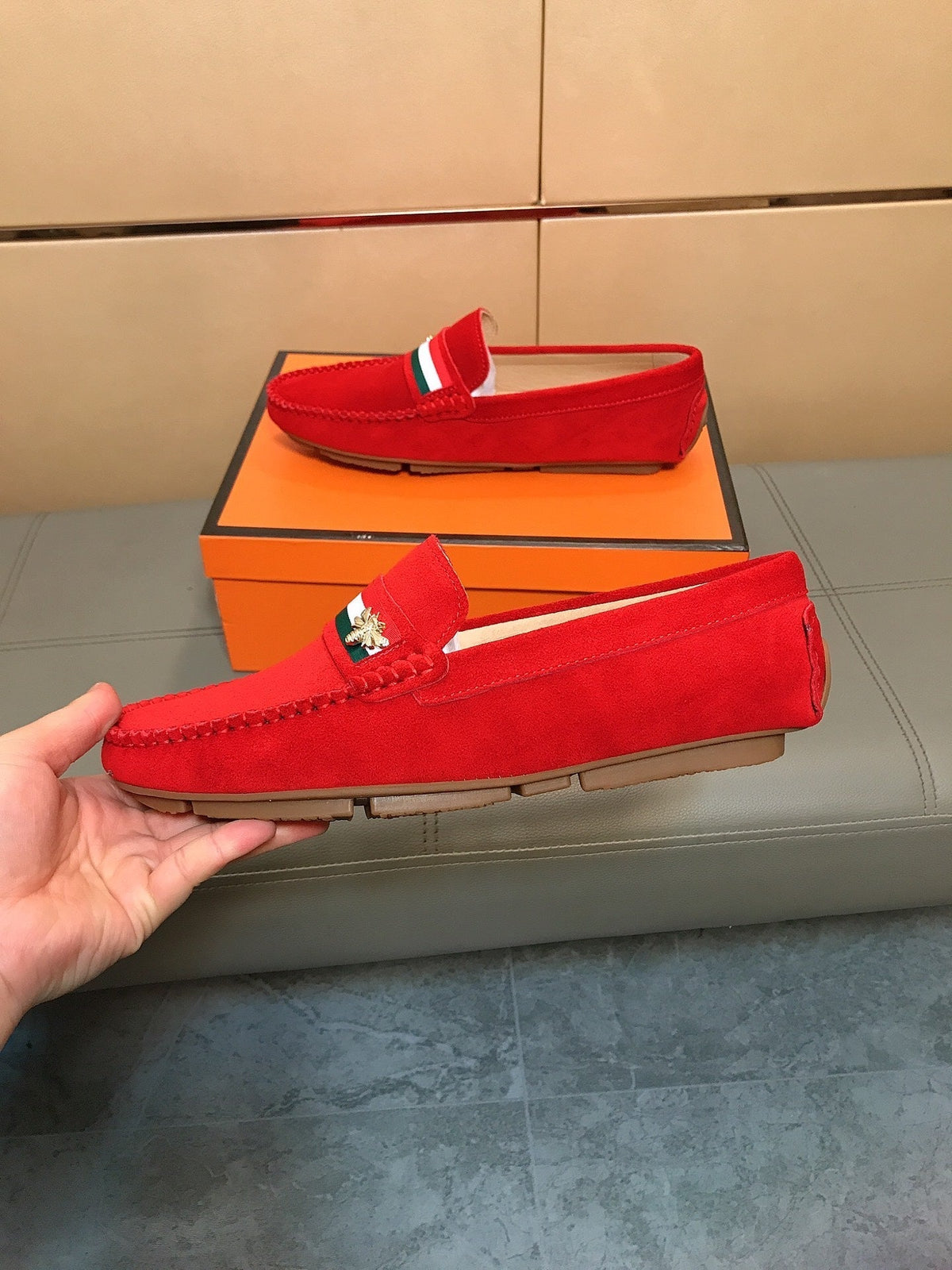 GG Men's Loafer Red Suede 526676