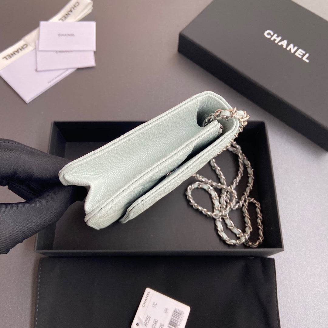 CC Woc 20cm Light Blue Grained Calfskin Silver Hardware