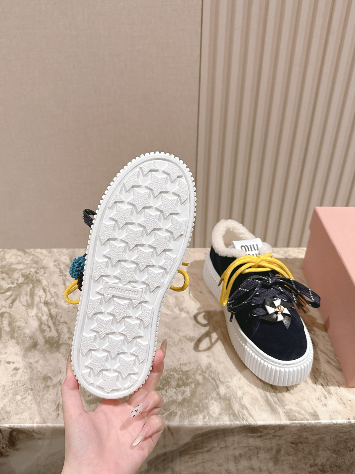 MIU MIU platform sneakers black suede wool 461863