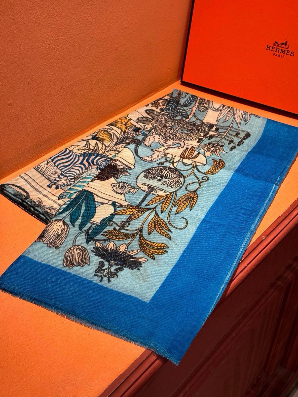 EXOTIC PARADISE CASHMERE SCARF 200 CM COBALT BLUE MIX COLORFUL CASHMERE