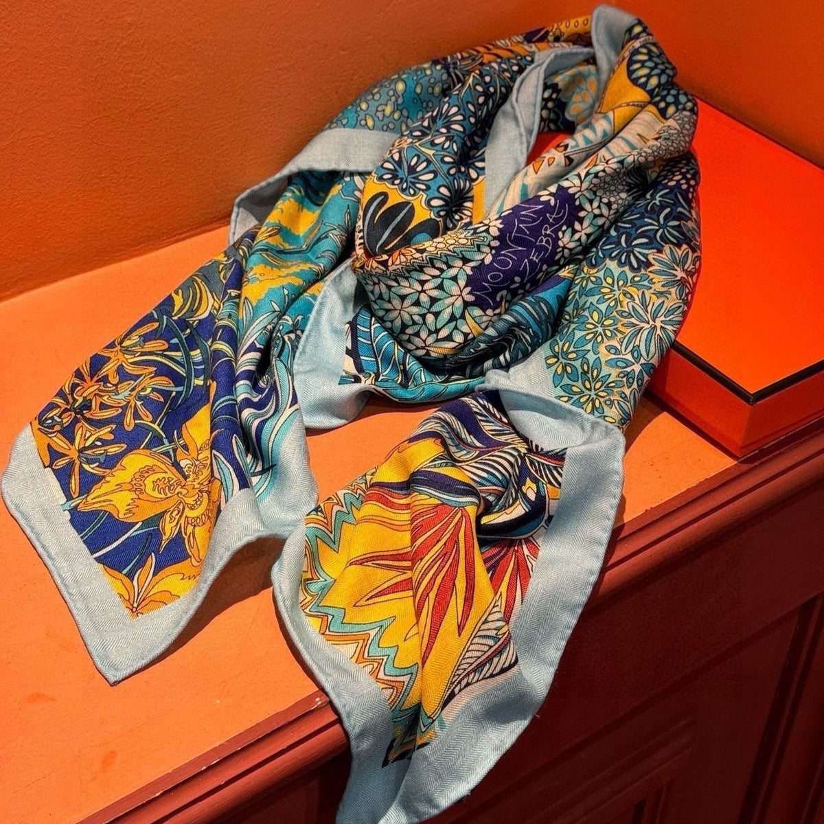 Mountain Zebra Scarf 185 CM Blue Colorful Silk 402280