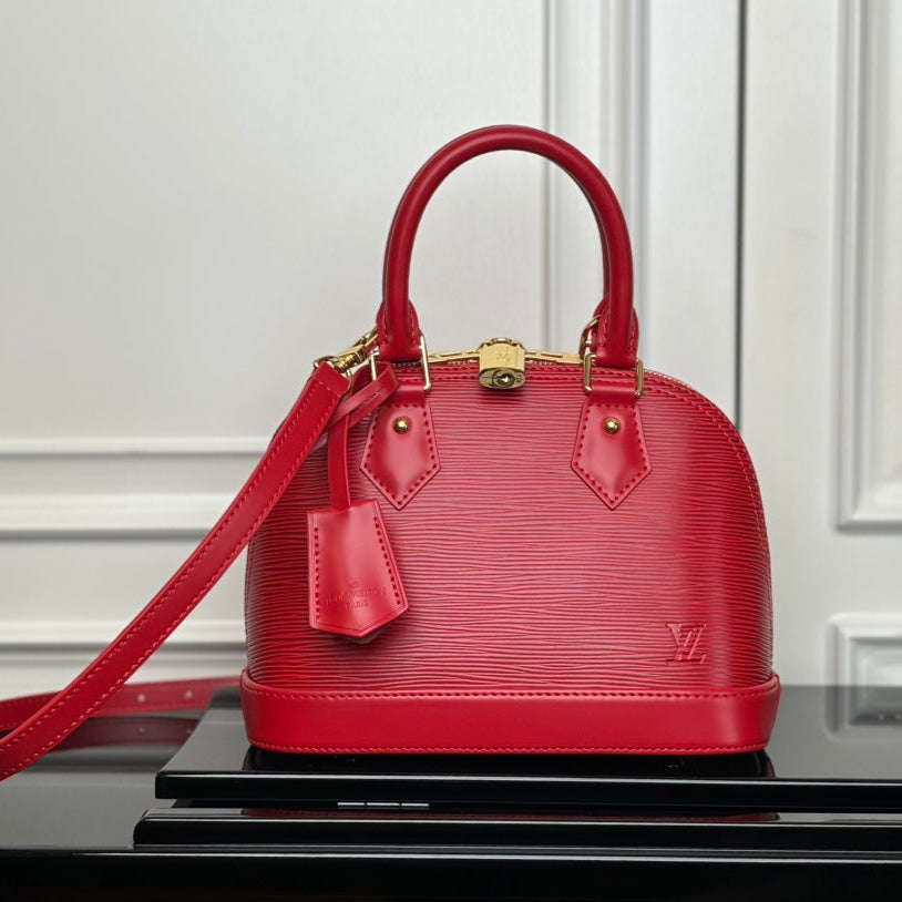 LV Alma BB Handbag Red Grained Cowhide