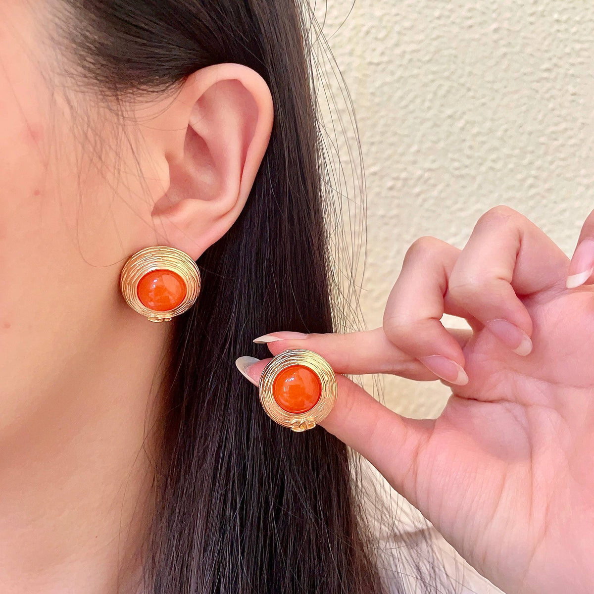 CC Vintage Orange Red Gold Earrings