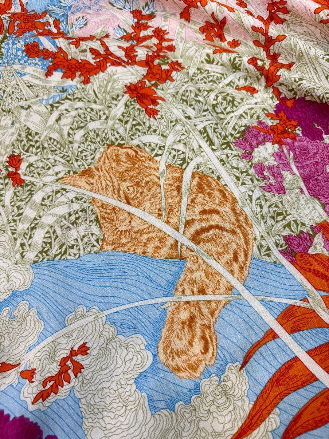 Retour A La Nature Shawl 135CM In Light Blue Colorful Cashmere And Silk