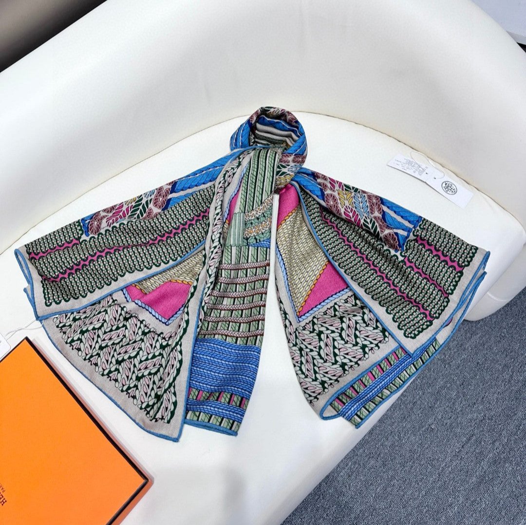 Scarf 140 CM In Blue Black Colorful Silk