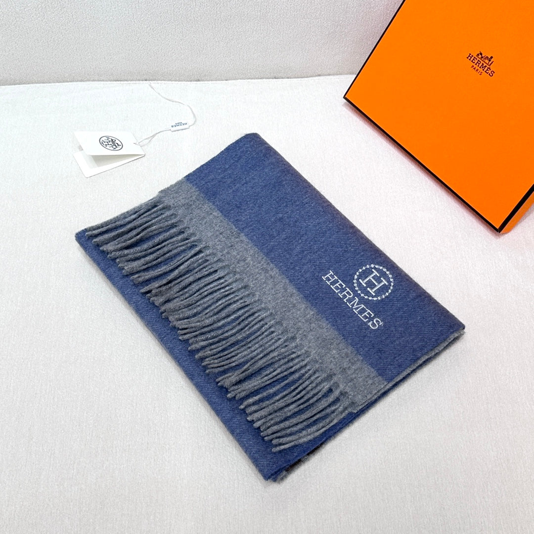 Scarf 180 CM Blue Grey Cashmere