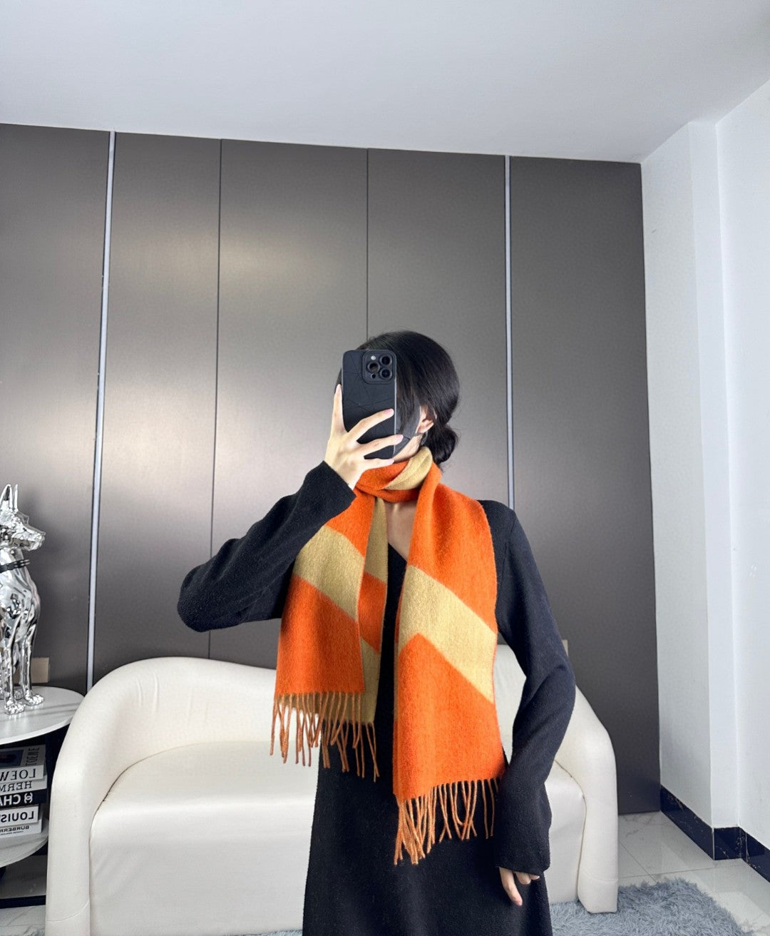 Scarf 190 CM Orange Mix Light Brown Wool Soft