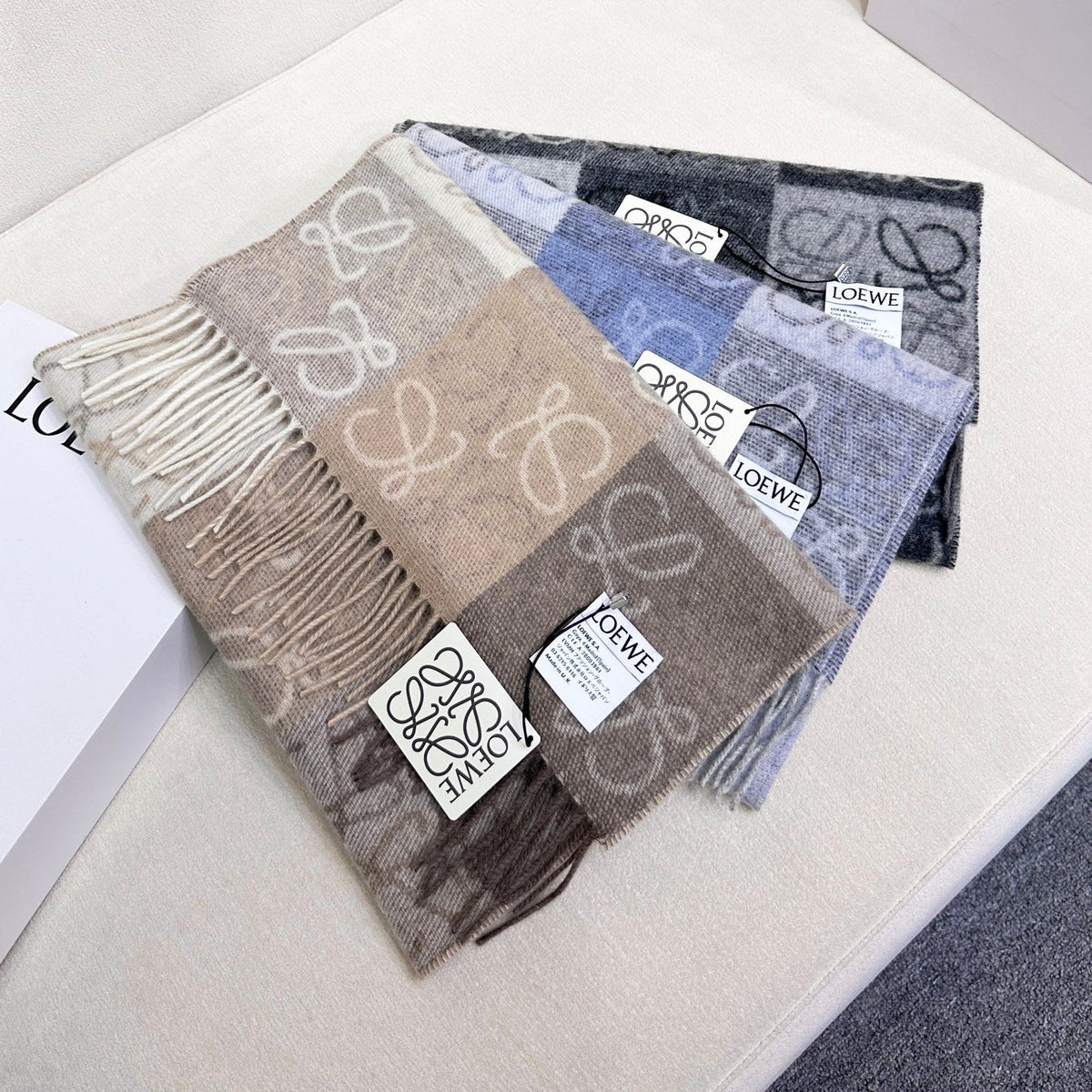 Loewe Scarf 180CM  Black Gray Wool Cashmere 968612