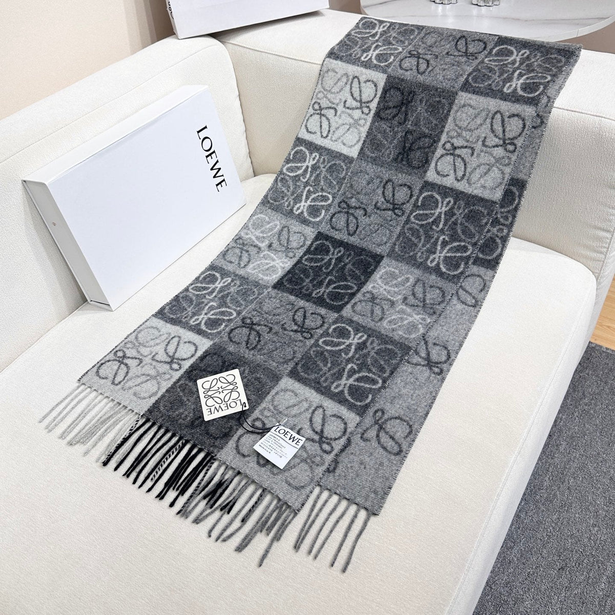 Loewe Scarf 180CM  Black Gray Wool Cashmere 968612