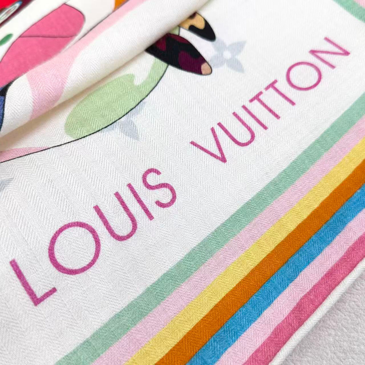 LV x TM SUPERFLAT 140cm White Multicolor Silk Wool 978742