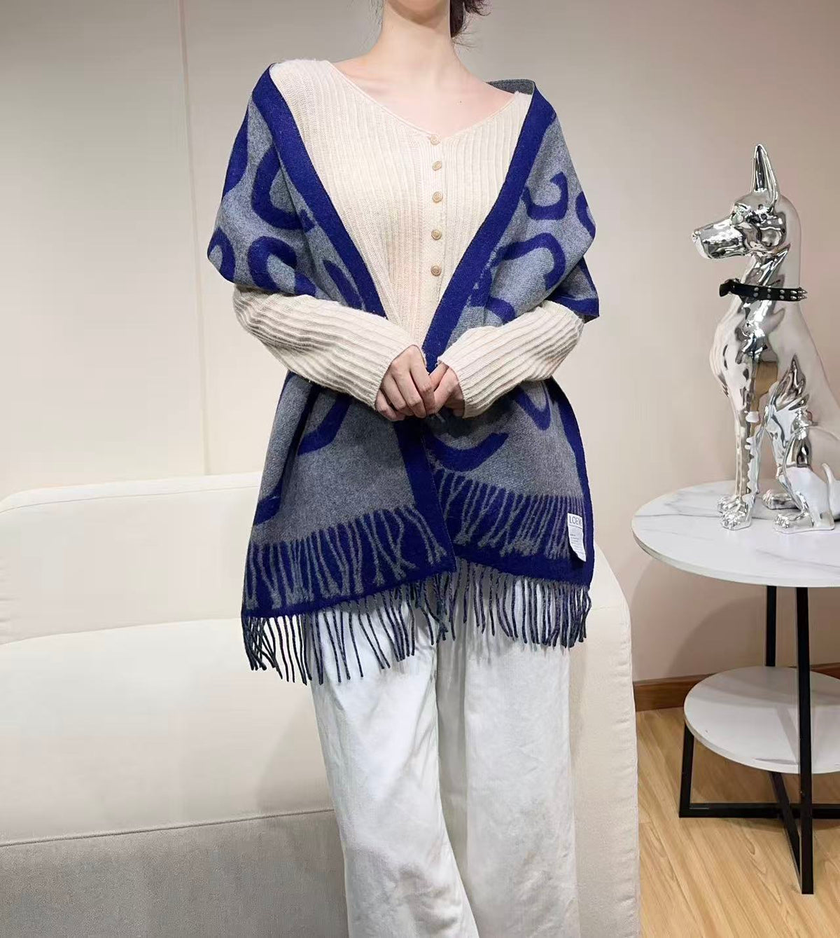 Loewe Scarf 180CM Blue Cashmere 962788