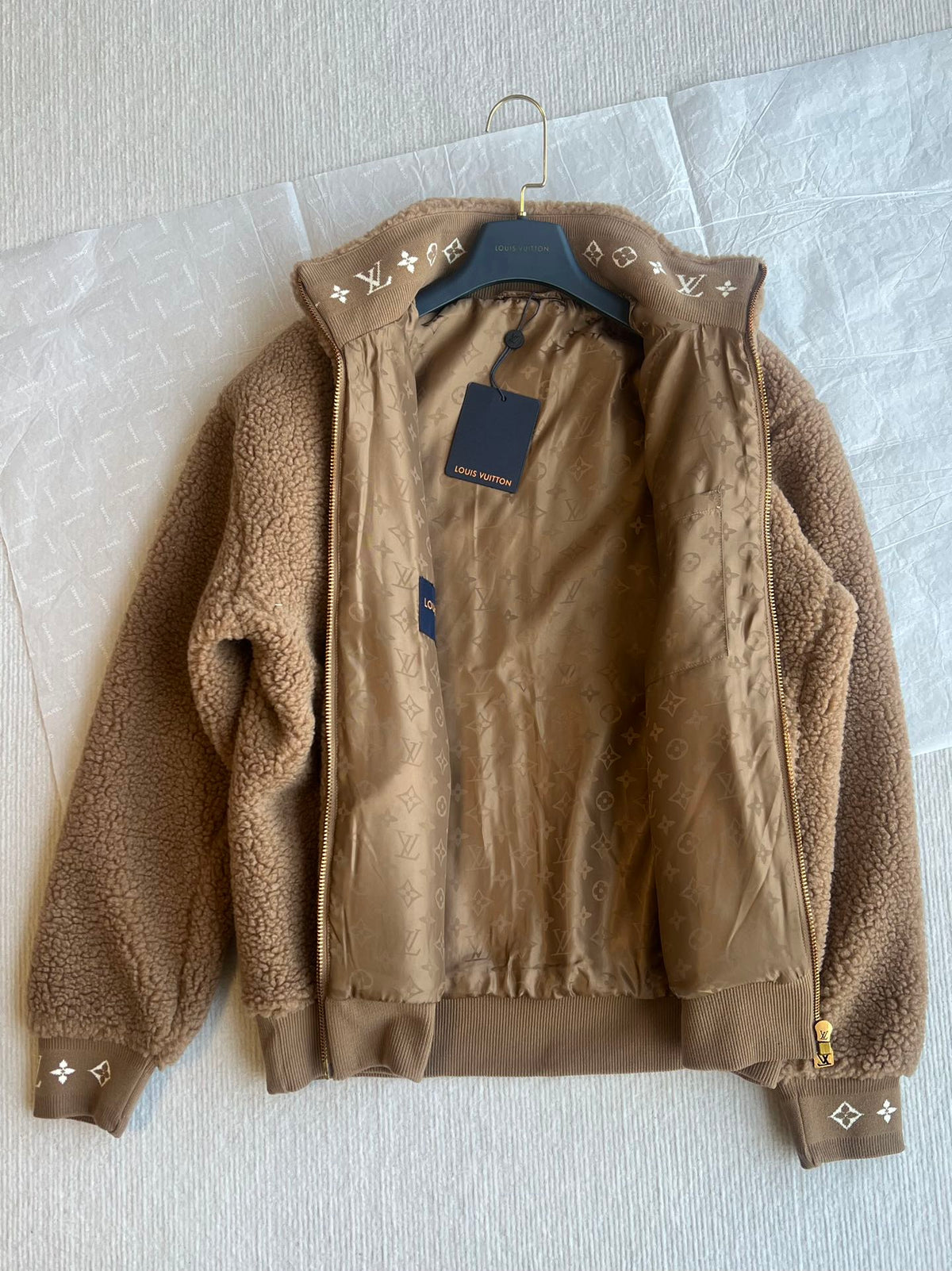LV 25 Sstand-up Collar Jacket Brown Lambswool Polyester 306760
