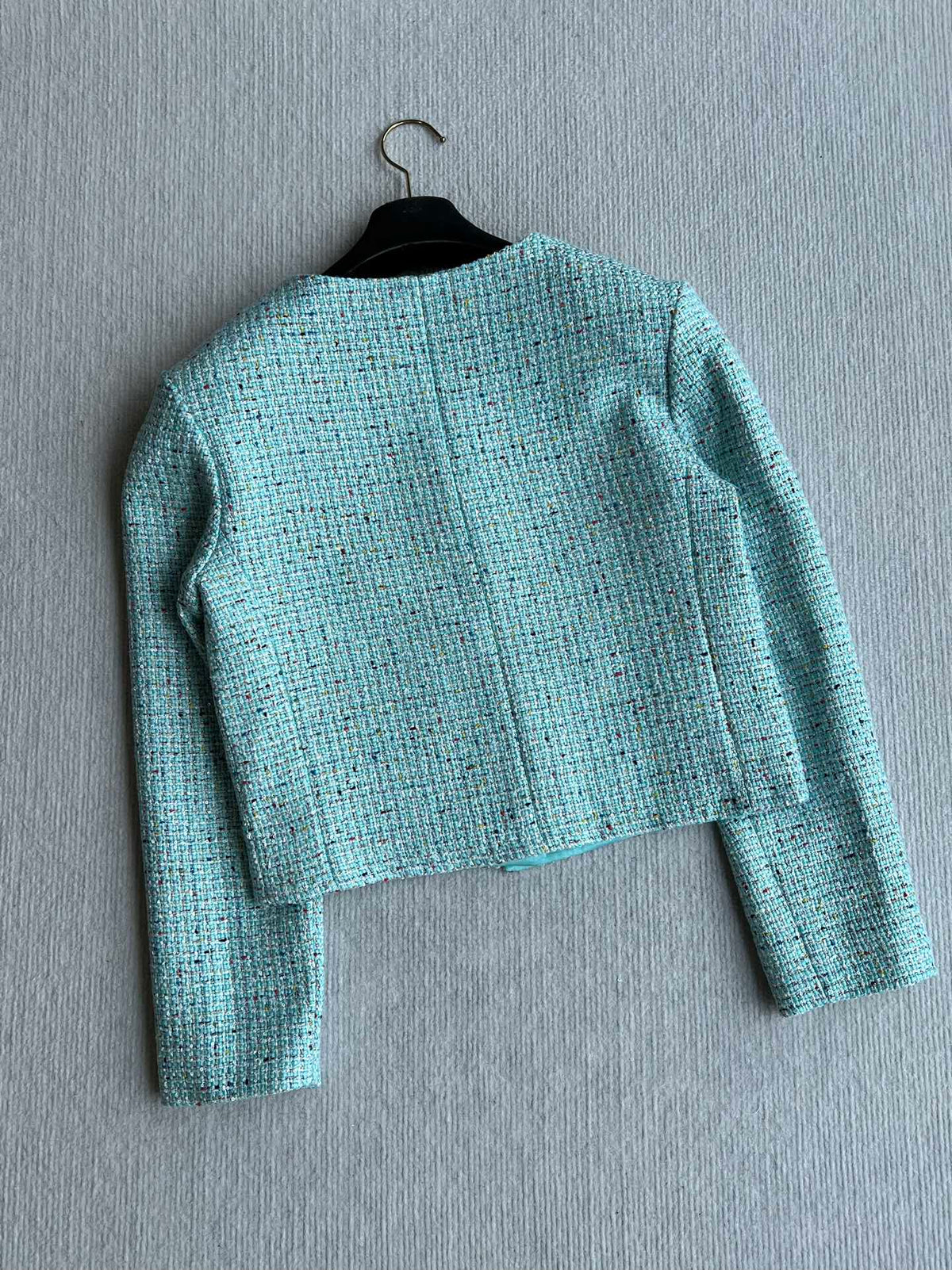 CC 25 Coat Blue-Green Round-Neck Wool Acrylic