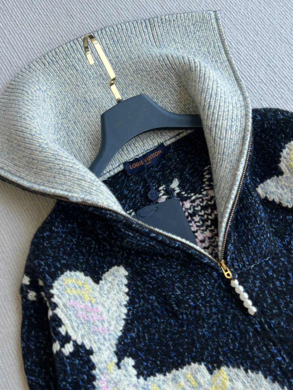 LV 25 Zipper Cardigan Jacket Blue Wool Polyester 306927