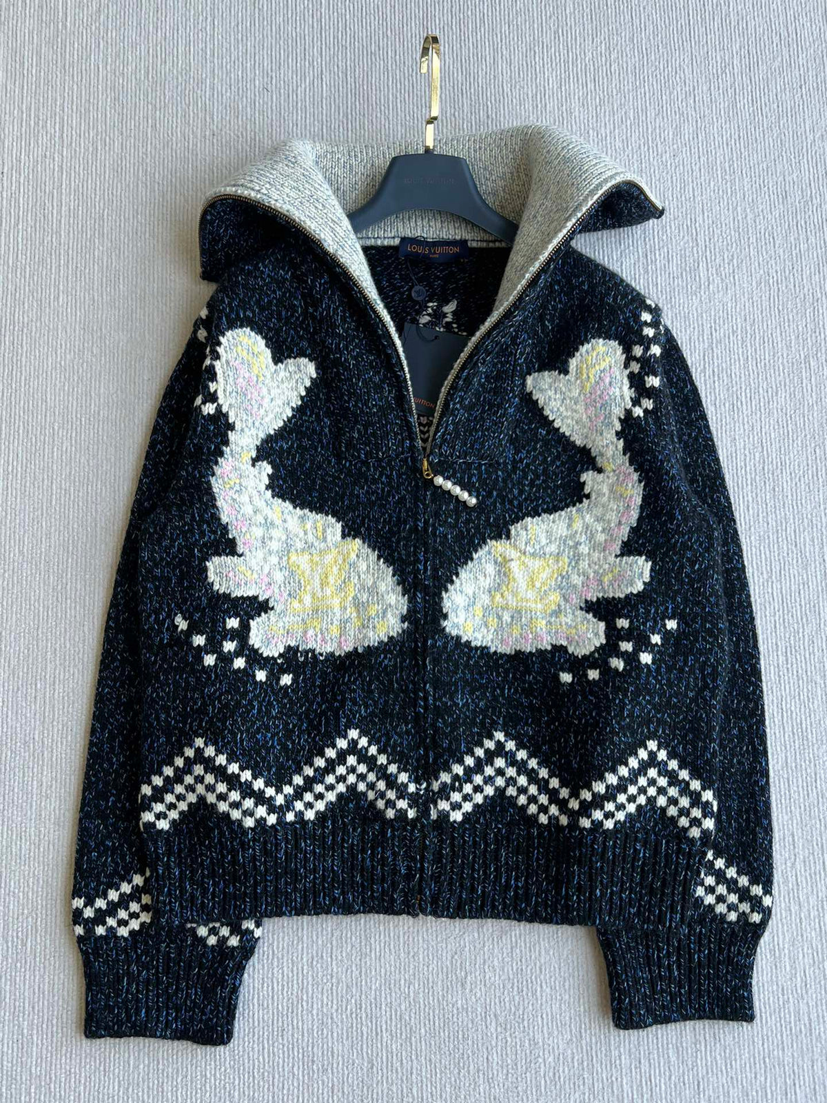 LV 25 Zipper Cardigan Jacket Blue Wool Polyester 306927