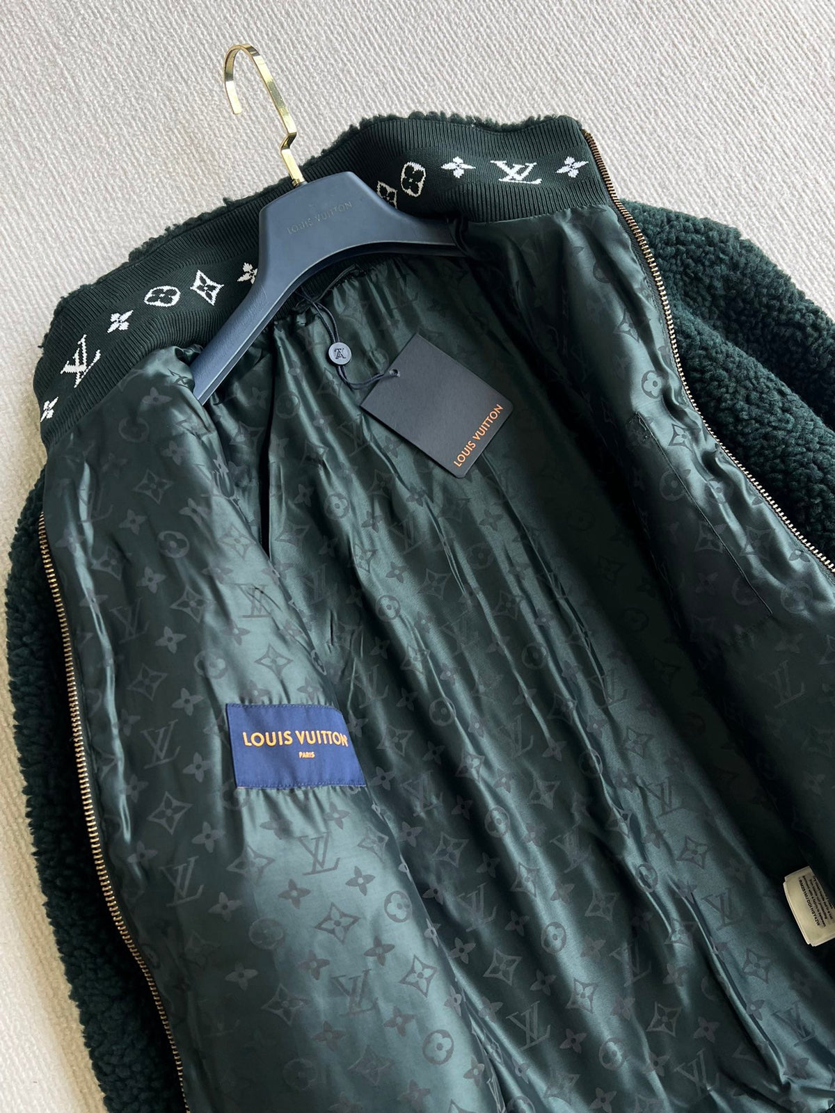 LV 25 Sstand-up Collar Jacket Dark Green Lambswool Polyester 306770