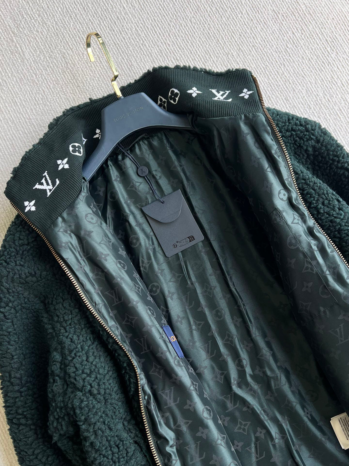 LV 25 Sstand-up Collar Jacket Dark Green Lambswool Polyester 306770
