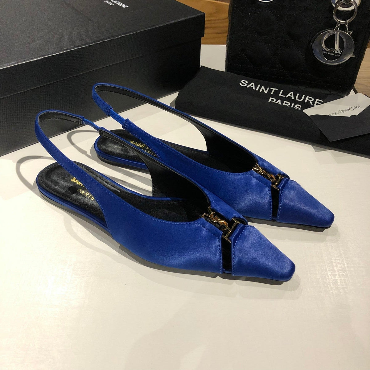 BABYLONE SLINGBACK FLAT IN SAPPHIRE BLUE SILK