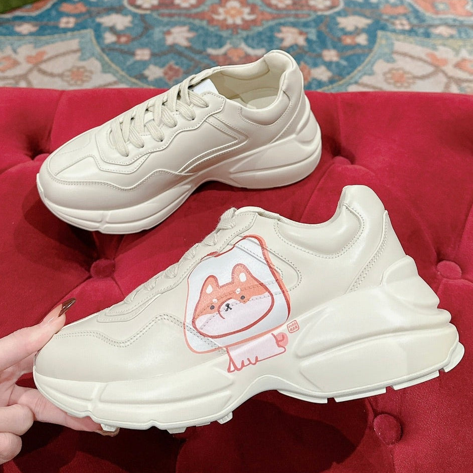 Gucci 2026 Rhyton Sneakers Ivory Cowhide With Shiba Dog Motif 988872