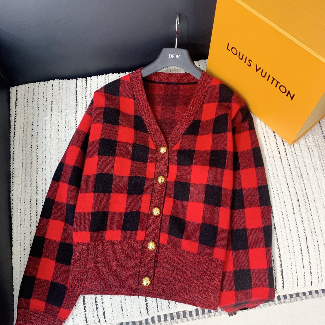 LV 25 Cardigan Red Black Wool Cashmere 301568