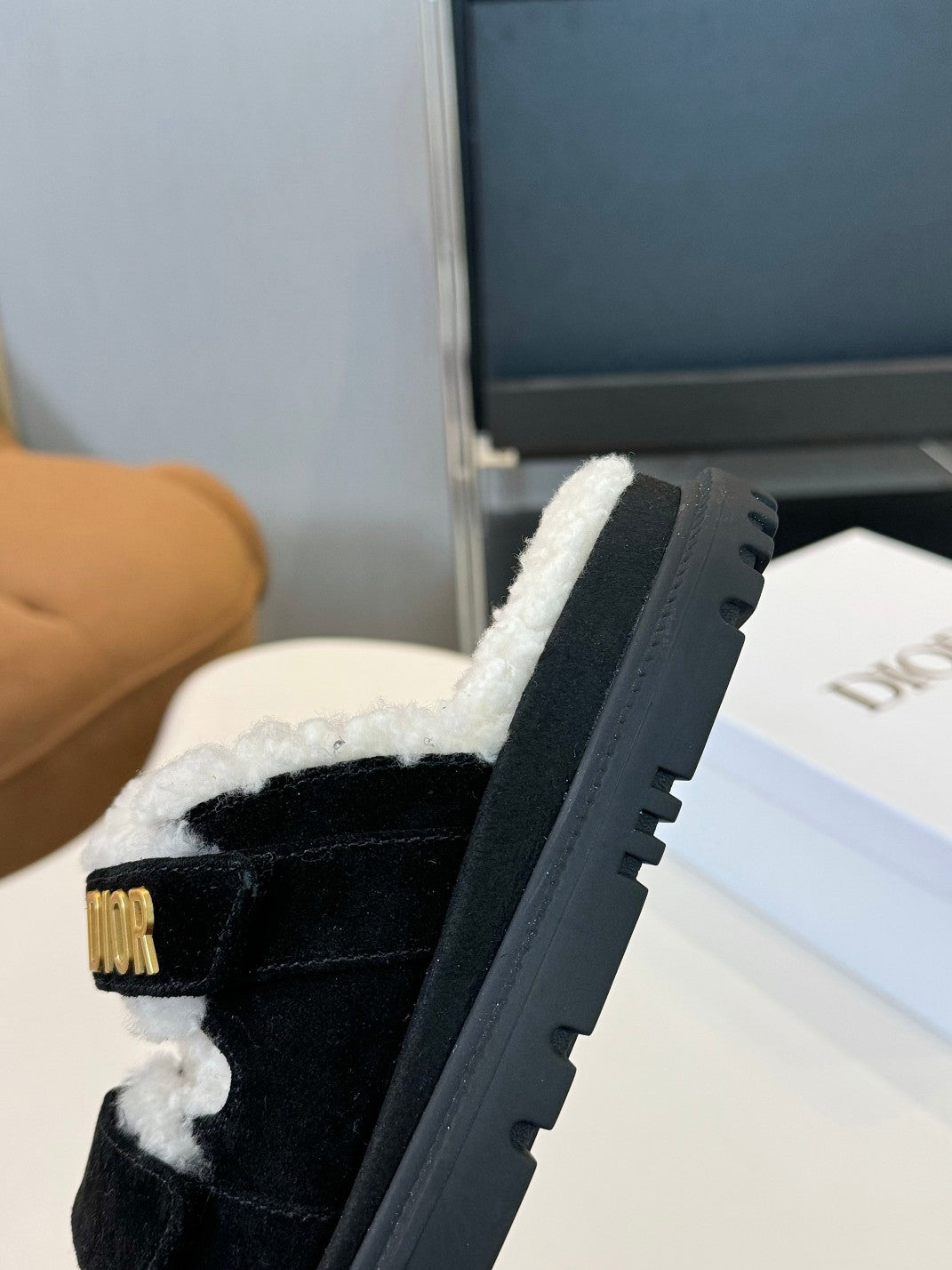 CD Dioract Slide Black Suede And Fleece Lining