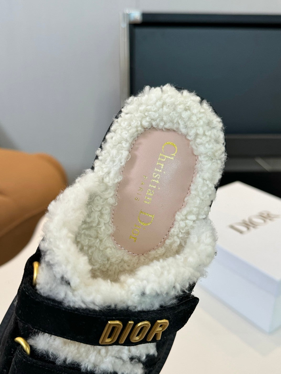 CD Dioract Slide Black Suede And Fleece Lining