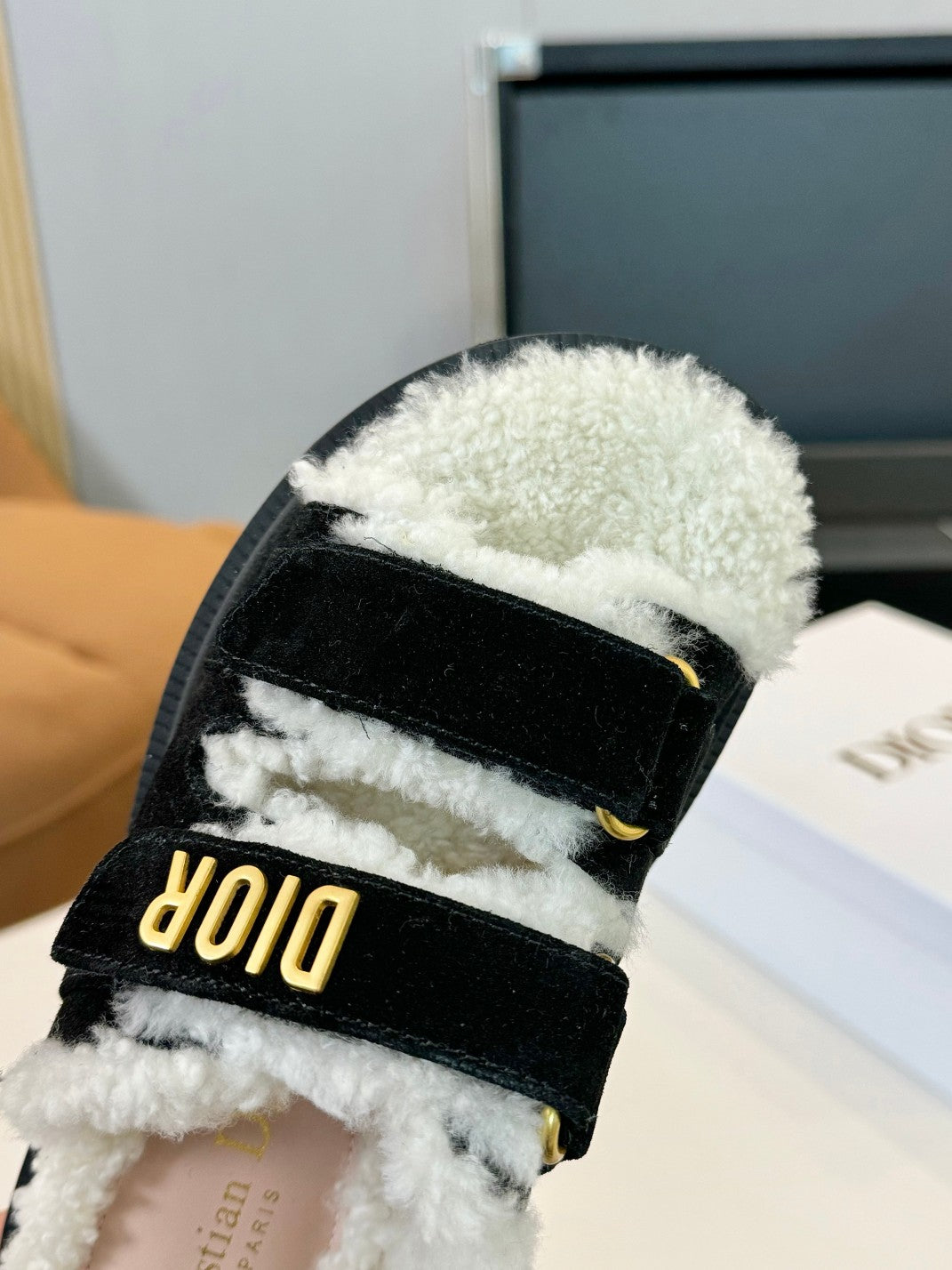 CD Dioract Slide Black Suede And Fleece Lining