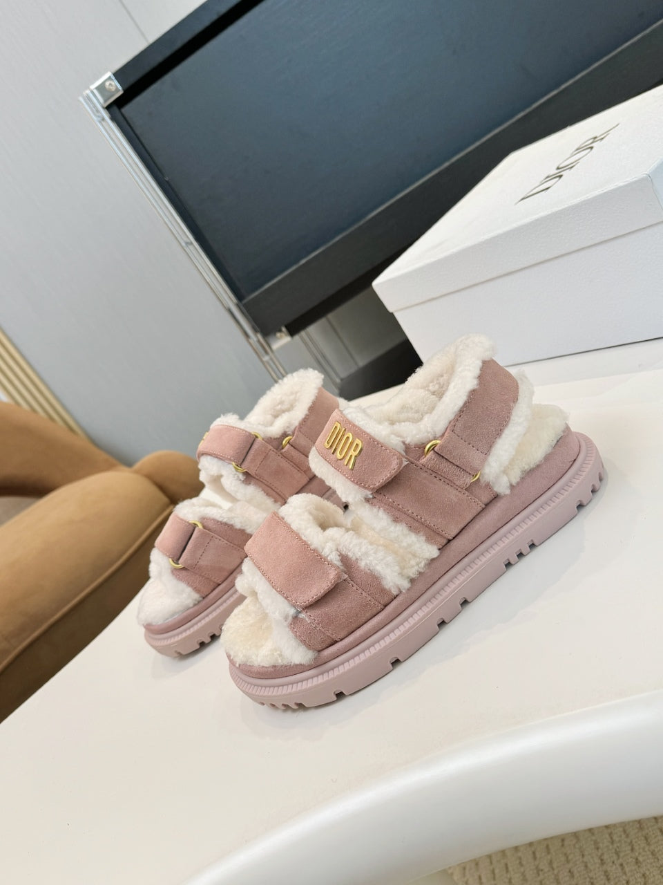 CD Dioract Sandal Light Pink Suede Wool 529375