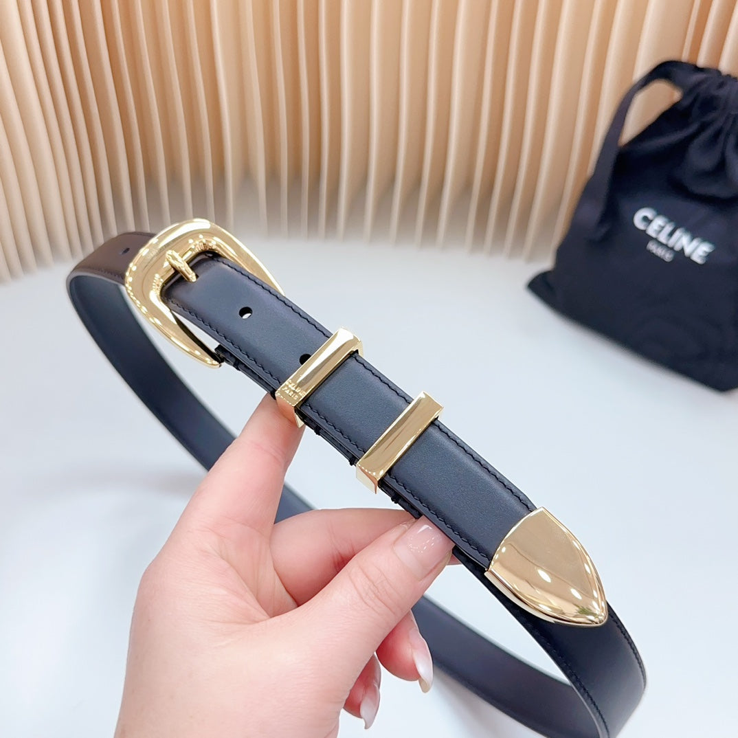 Medium Western Belt 25mm Black Calfskin Gold Loop Ghw