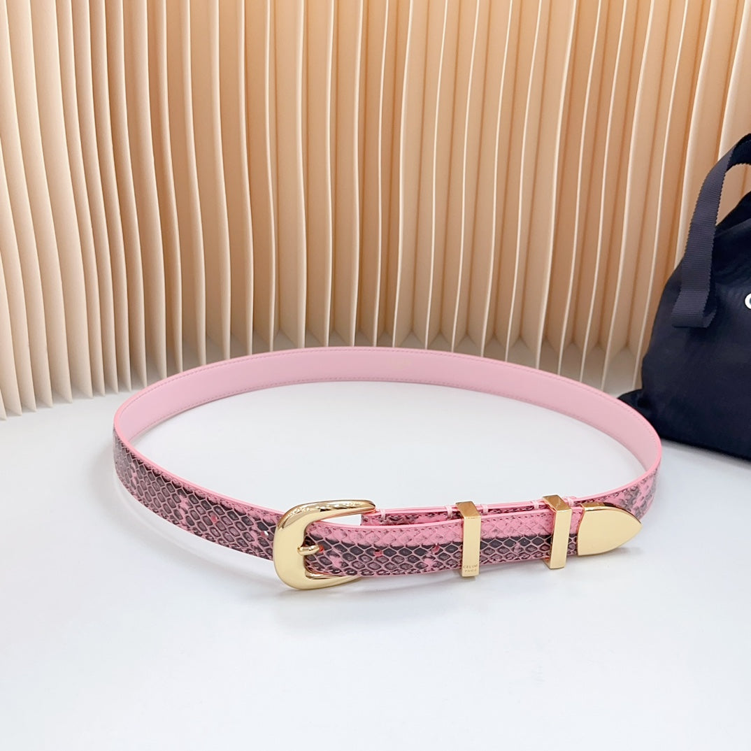 Medium Western Belt 25mm Pink Black Snake Embossed Calfskin Gold Loop Ghw